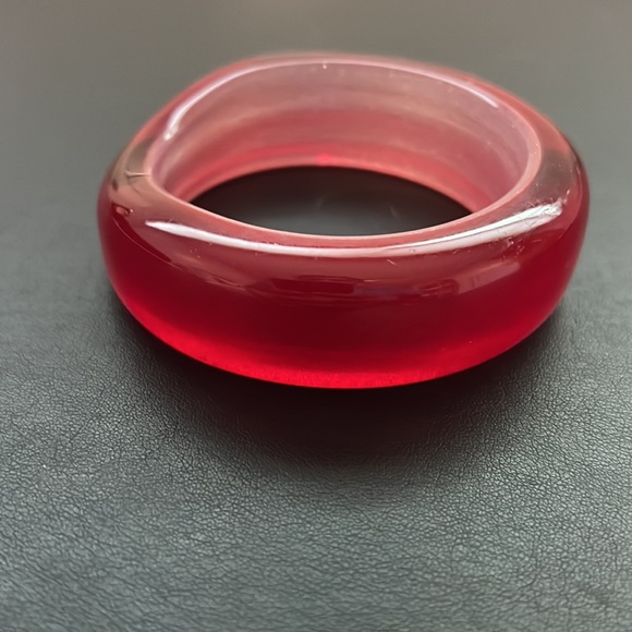 Vintage Plastic Bangle Bracelet, Red, Translucent, White, Retro, Boho - Picture 3 of 9